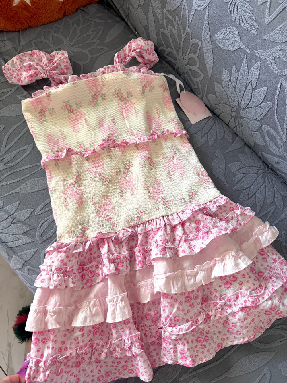 Girls' Evie Blooming Bows Smocked Tiered Ruffle Dress - LoveShackFancy Rose Pink